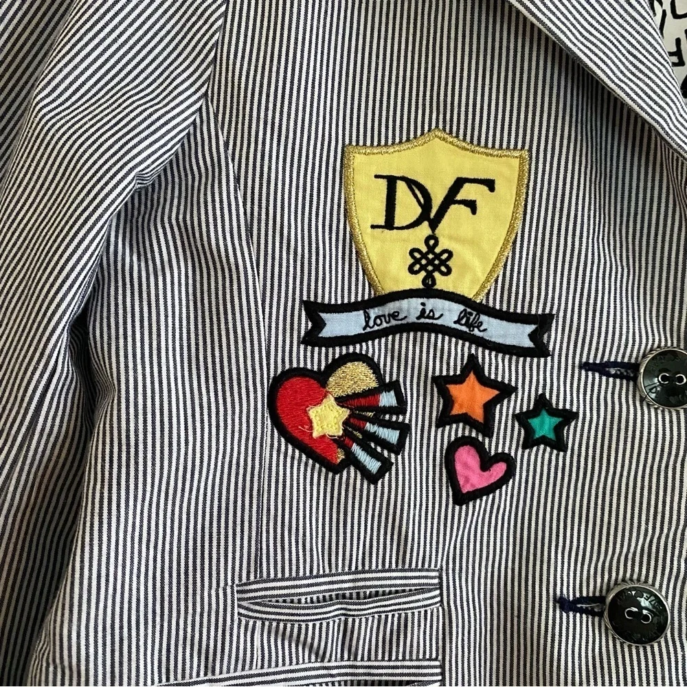 Diane von Furstenberg X Gap Kids Blue Striped Blazer with Patches Medium